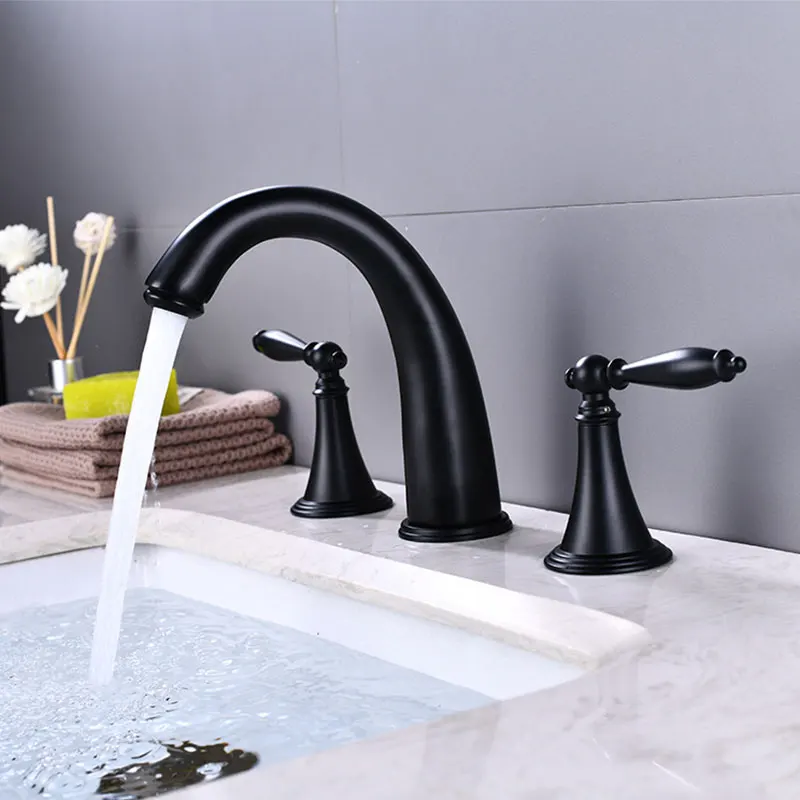 DSY Basin Faucet Bathroom Taps Black Three-Hole Basin Split Faucet Copper Black Bronze Split Three-Piece Faucet Bathroom Taps 
